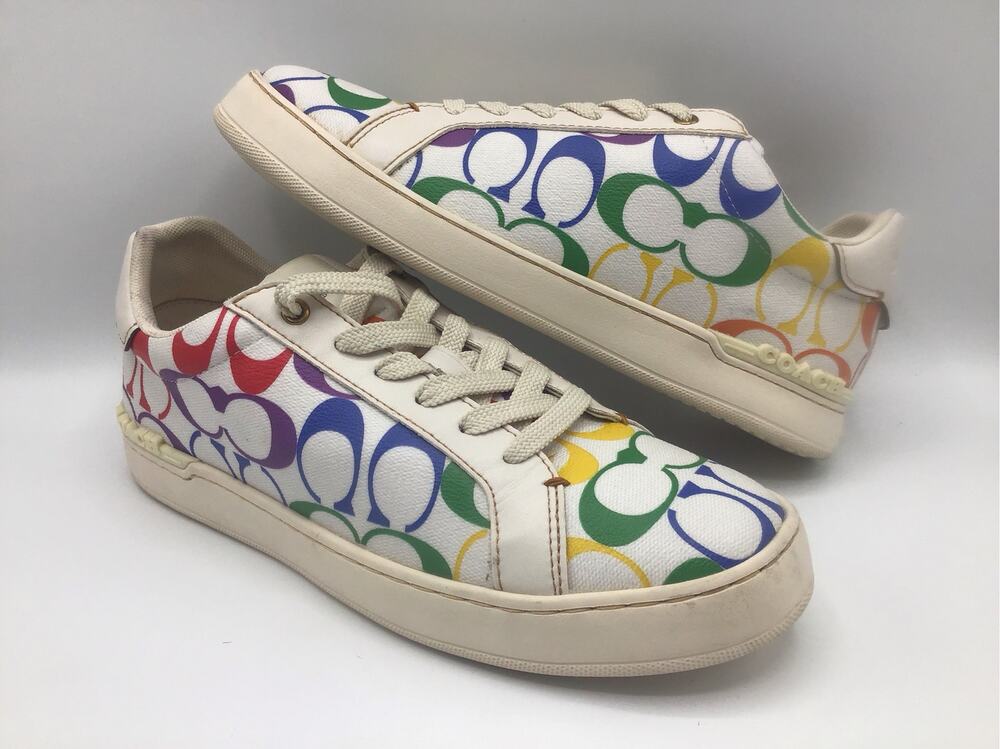 Coach Clip Low Top Rainbow Pride Signature Canvas Sneakers Mens 8 D M22/113